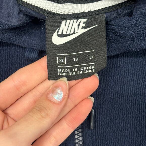 Nike Sportswear Velour Navy Blue Mens XL Swoosh Zip Up Jacket Fleece Hoodie - Picture 4 of 10